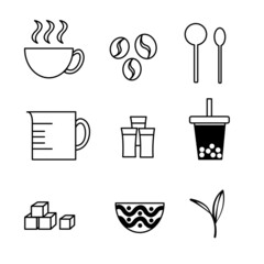 vector coffee bean and ice tea material and equipment icon set illustration