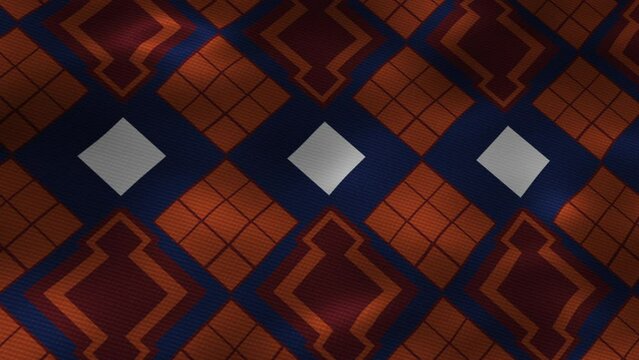 Video motion graphic background. Geometric ethnic pattern on silk fabric wind. Design for fabric, curtain, background, wallpaper, screensaver. Oriental animated pattern. Elegant loop design.