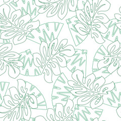 Obraz premium Tropical leaf and pineapple slice line pattern