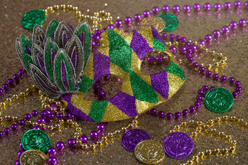 Mardi gras mask and beads