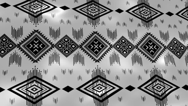 Video motion graphic background. Geometric ethnic pattern on silk fabric wind. Design for fabric, curtain, background, wallpaper, screensaver. Oriental animated pattern. Elegant loop design.