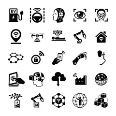25 technology glyph vector icons