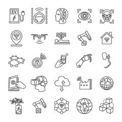 25 technology outline vector icons