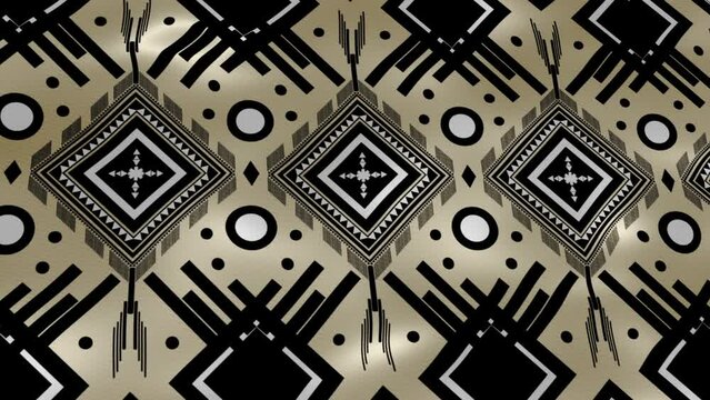 Video motion graphic background. Geometric ethnic pattern on silk fabric wind. Design for fabric, curtain, background, wallpaper, screensaver. Oriental animated pattern. Elegant loop design.
