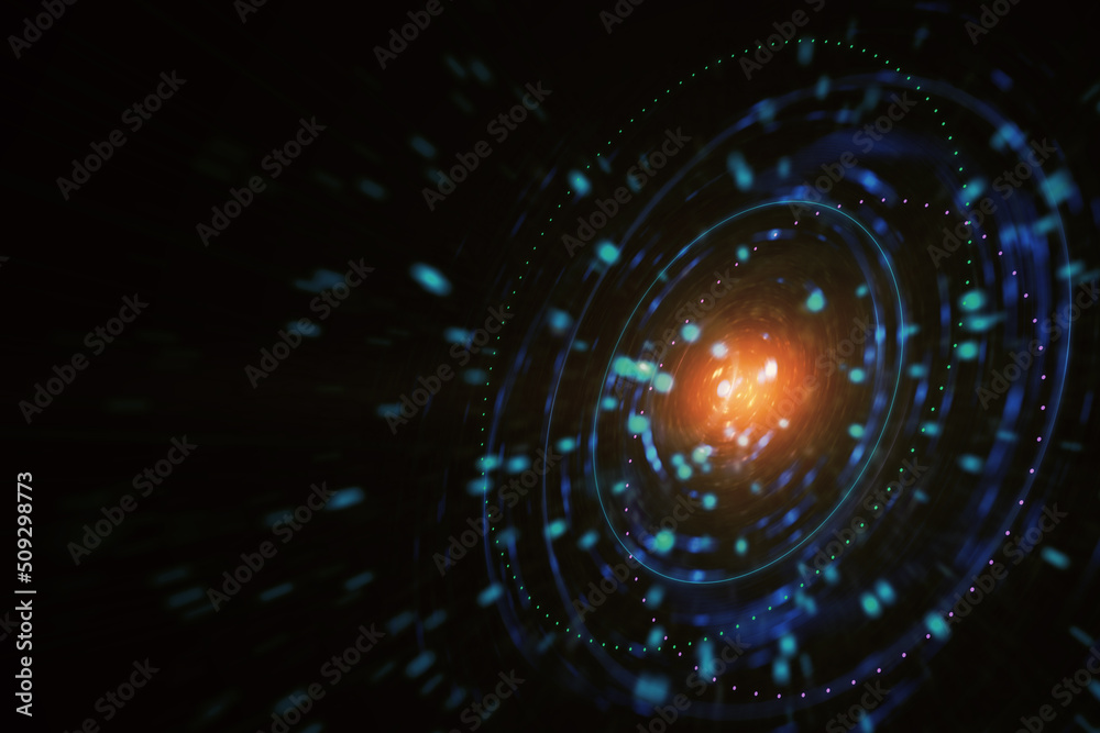 Poster creative digital circle dark space black hole backdrop. 3d rendering.