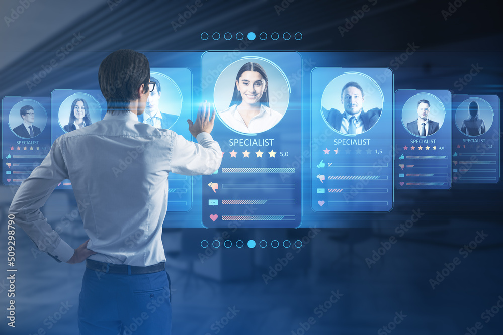 Poster cv online to choose the perfect employee for business. modern technologies for simplifying the human