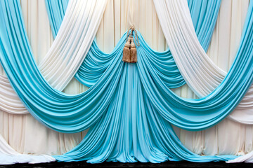 blue and cream white curtain on stage background