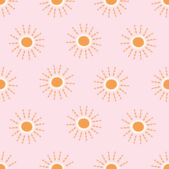 Fototapeta na wymiar Sunshine background vector pattern. Vector seamless pattern design resource. Boho suns.