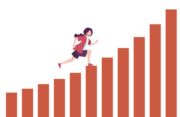 駆け上る女性　人物フラットイラスト　若者　女の子
