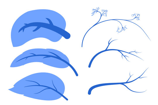 set illustration of leaves blue for ornament frame