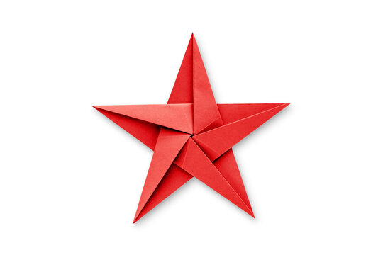 Red paper star origami isolated on a white background