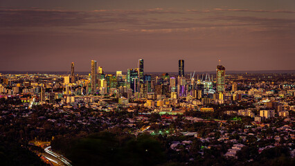 Brisbane city lookout after sunset as seen from Mount Coot-Tha Summit Lookout
