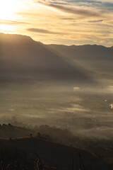 Ban Bon Na Viewpoint at sunrise with fog above Mae Chaem, Doi Inthanon national park, Chiang Mai, Thailand