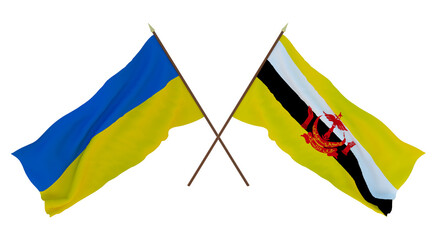 Background for designers, illustrators. National Independence Day. Flags of Ukraine and Brunei