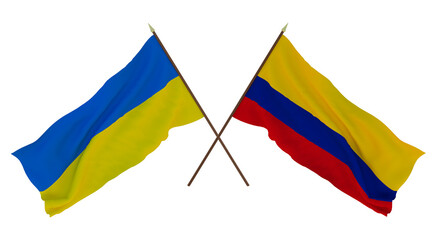 Background for designers, illustrators. National Independence Day. Flags of Ukraine and Colombia