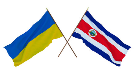 Background for designers, illustrators. National Independence Day. Flags of Ukraine and Costa Rica