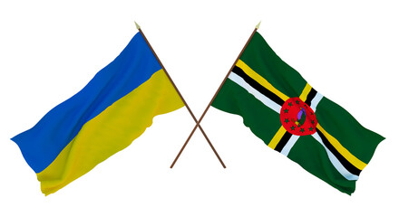 Background for designers, illustrators. National Independence Day. Flags of Ukraine and Dominica