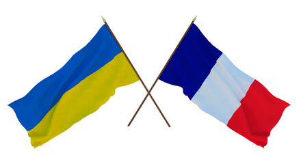 Background for designers, illustrators. National Independence Day. Flags of Ukraine and France