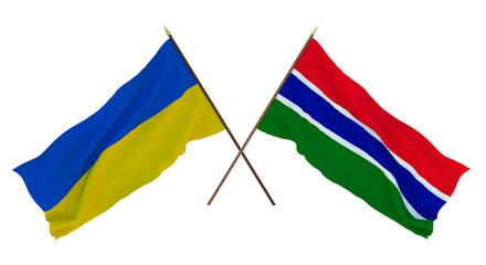Background for designers, illustrators. National Independence Day. Flags of Ukraine and Gambia