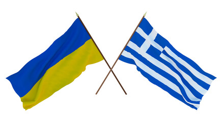 Background for designers, illustrators. National Independence Day. Flags of Ukraine and Greece