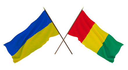 Background for designers, illustrators. National Independence Day. Flags of Ukraine and Guinea