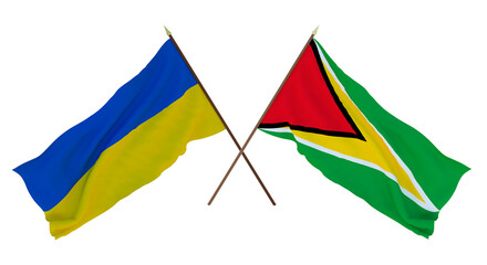 Background for designers, illustrators. National Independence Day. Flags of Ukraine and Guyana