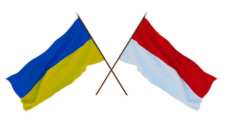 Background for designers, illustrators. National Independence Day. Flags of Ukraine and Indonesia