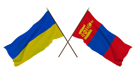 Background for designers, illustrators. National Independence Day. Flags of Ukraine and Mongolia