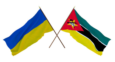 Background for designers, illustrators. National Independence Day. Flags of Ukraine and Mozambique