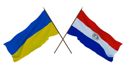 Background for designers, illustrators. National Independence Day. Flags of Ukraine and Paraguay