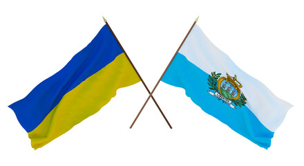 Background for designers, illustrators. National Independence Day. Flags of Ukraine and San Marino