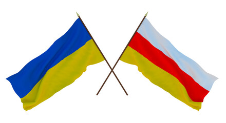 Background for designers, illustrators. National Independence Day. Flags of Ukraine and South Ossetia