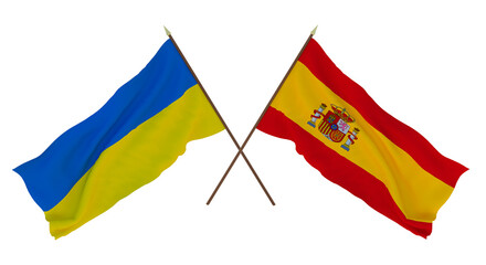 Background for designers, illustrators. National Independence Day. Flags of Ukraine and Spain