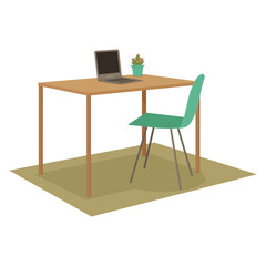 the table on which the laptop is lying and there is a flower in a pot