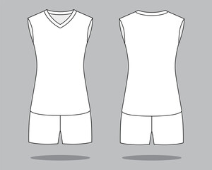 Women's blank white sleeveless volleyball jersey template on gray background. Front and back view, vector file.