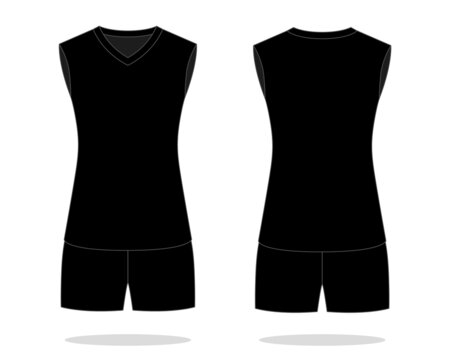 Women's blank black sleeveless volleyball jersey template on white background.Front and back view, vector file.