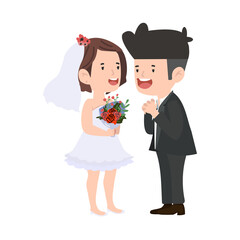Wedding with cute couple Romantic cartoon