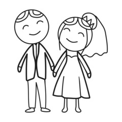 Cartoon doodle Wedding couple Romantic