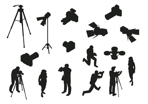 Photographer equipment icons collection Silhouettes design Premium vector 