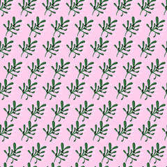 mistletoe branches botanical christmas vector seamless pattern