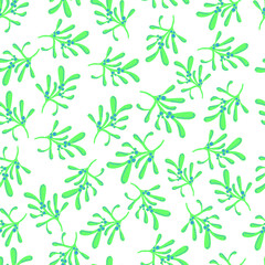 Fototapeta na wymiar mistletoe branches botanical christmas vector seamless pattern