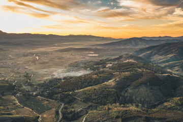 Ban Bon Na Viewpoint at sunrise with fog above Mae Chaem, Doi Inthanon national park, Chiang Mai, Thailand