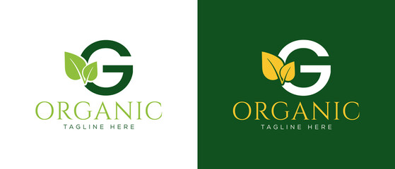initial letter G with leaf logo vector concept element, letter G logo with Organic leaf