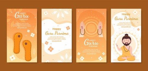 Guru Purnima of Indian Festival Stories Template Social Media Flat Cartoon Background Illustration - obrazy, fototapety, plakaty