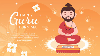 Guru Purnima of Indian Festival Template Social Media Flat Cartoon Twitch Background Illustration - obrazy, fototapety, plakaty