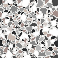 Fototapeta premium Brown terrazzo seamless texture. Floor tile, polished stone pattern. Marble surface. Vector abstract background with chaotic stains.