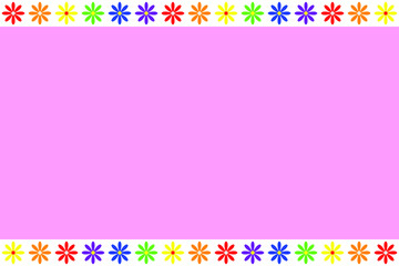 Colorful LGBTQ+ pattern background. Multicolor flowers pattern. LGBTQ+ colored flowers on white background. Rainbow border greeting card.