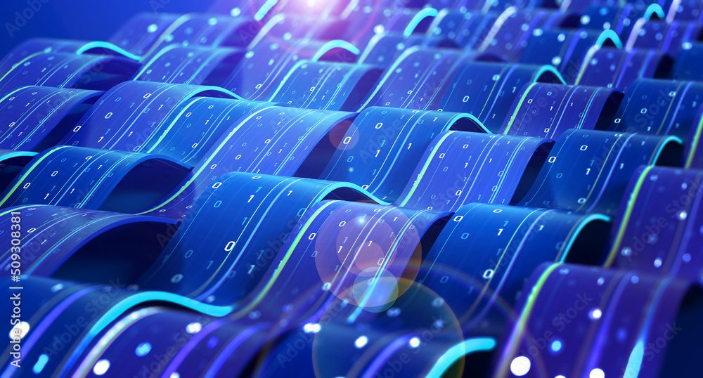Leinwandbilder Data of crypto waves. 3D illustration of wavy lines in the information code field. Data flow cyber concept. Coding and technology