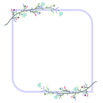 illustration of frame with flowers and butterflies 