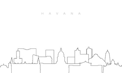 Outline Havana skyline. Trendy template with Havana city buildings and landmarks in line style. Stock vector design.